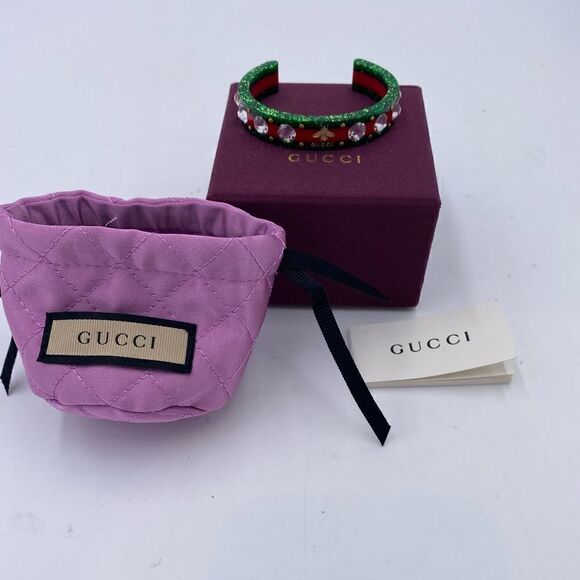 SOLD!!!!!!Women’s Gucci web cuff Crystal bracelet made in Italy - Picture 1 of 7